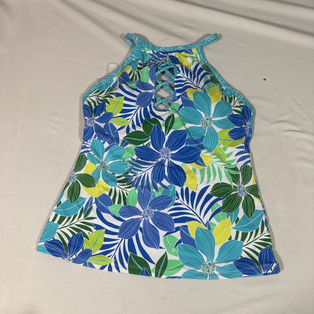 NWT $91 Bleu by Rod Beattie [ 6 ] Sea Quest Floral Cross-Strap Tankini Top 7141 - Picture 3 of 10
